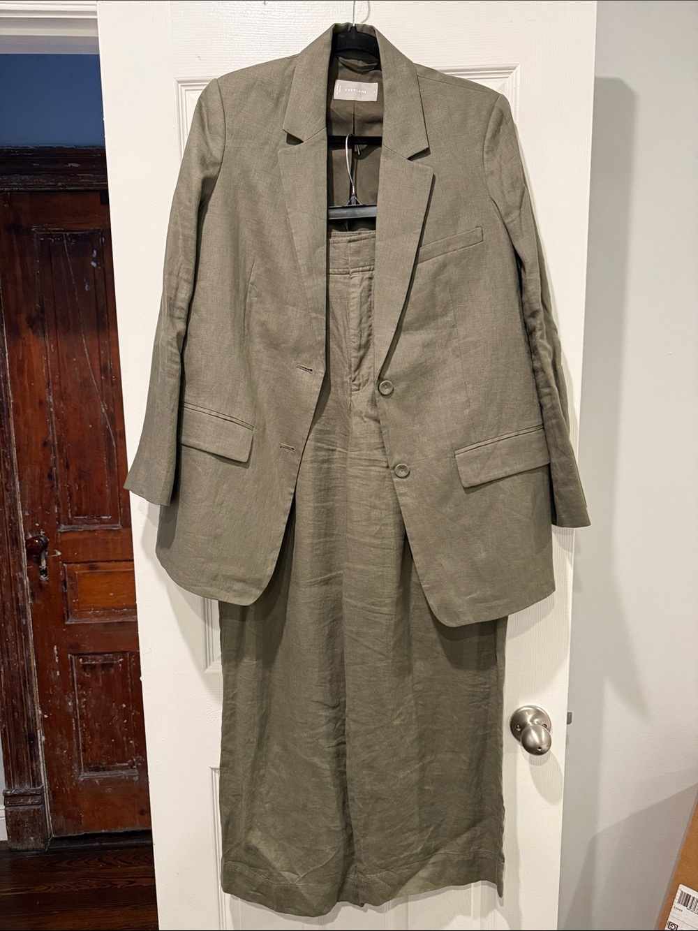 Everlane Olive Linen Blazer and Pants Set